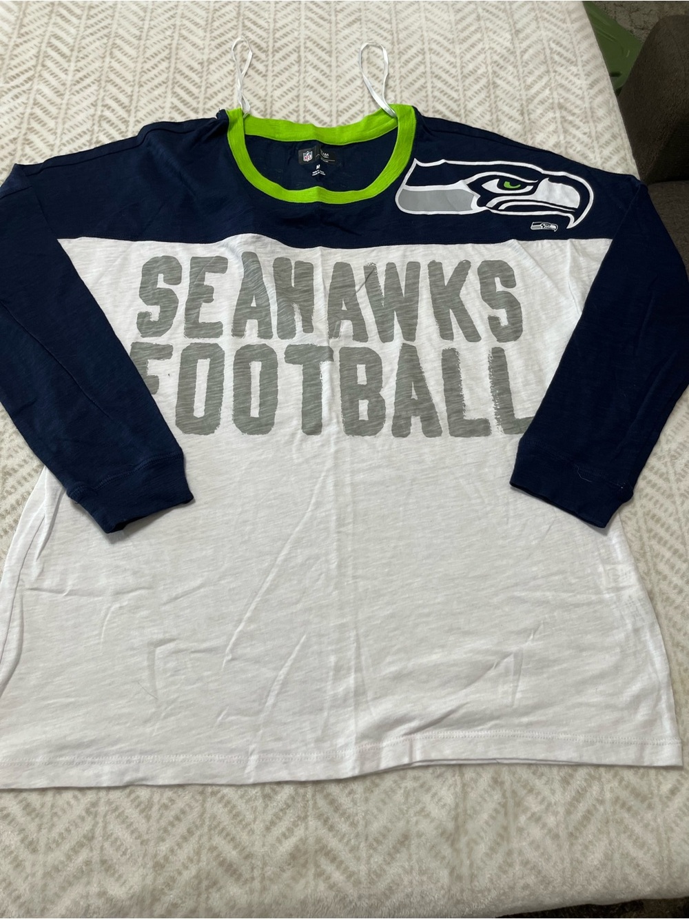 NFL Seattle Seahawks Women’s Medium Navy & White Football 1/4 -Sleeve Top